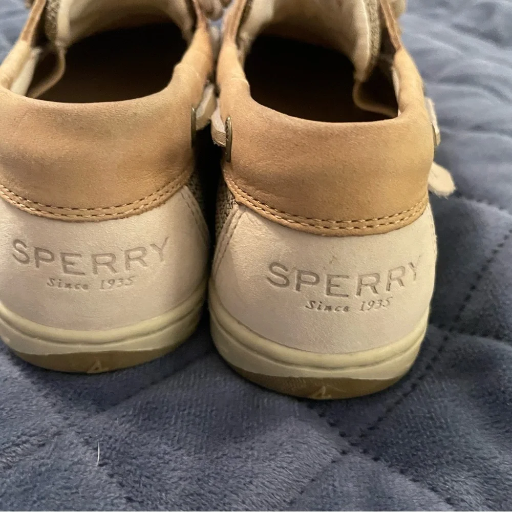 Sperry Men's Light Tan Leather Boat Shoes with Lace Detail